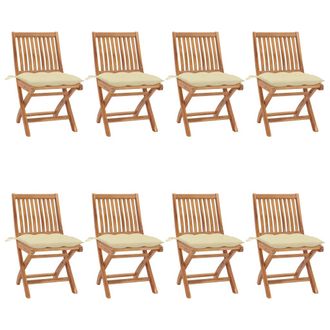 vidaXL Vidaxl - Sillas De Jard&iacute;n Plegables 8 Uds Madera Maciza Teca Con Cojines