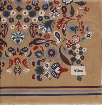 Altea Light Brown Wool-Silk Floral Scarf