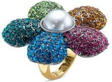 Kurt Geiger Pav&eacute; Crystal & Faux Pearl Flower Cocktail Ring in Rainbow Multi at Nordstrom Rack, Size 8