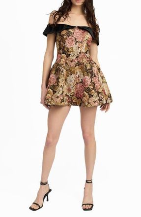 En Saison Carey Jacquard Off the Shoulder Fit & Flare Minidress in Pink Gold at Nordstrom, Size Small