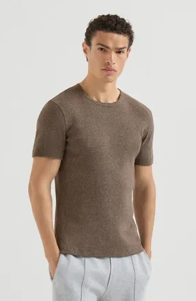 Brunello Cucinelli Denim-effect ribbed cotton jersey crew neck T-shirt in Brown at Nordstrom, Size Xxx-Large