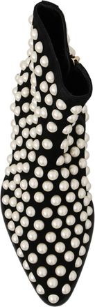 Dolce & Gabbana Womens Black Suede Pearl Studs Boots Shoes