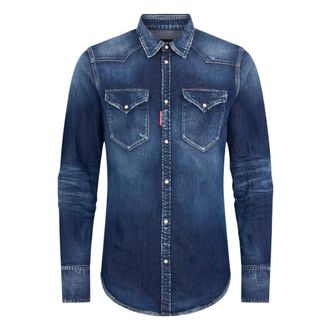 Dsquared2 Denim Shirts, male, Blue, Size: XL Perfecto Wash Classic Western Shirt