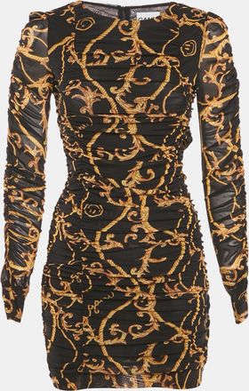 Ganni Ganni Black Printed Jersey Ruched Bodycon Mini Dress