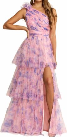 Maniju One Shoulder Lace Up Back Maxi Dress In Pink