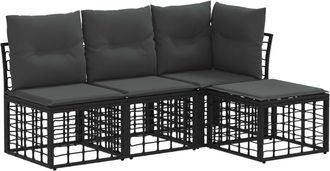 vidaXL Conjunto De Sof&aacute;s De Exterior Negro Poli&eacute;ster Vidaxl