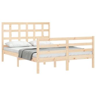Berkfield Home Beautiful Bed Frame with Headboard Double Solid Wood in Tan