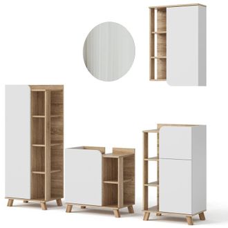 Vicco Set di mobili da bagno Karen, Sonoma/Bianco, 5 parti