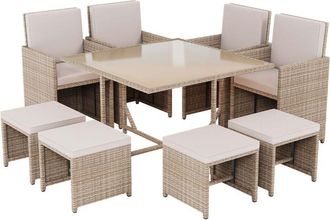 Home Discount Cuba Rattan Garden Furniture 8 Seater Folding Dining Set Outdoor Table & Chairs, Natural