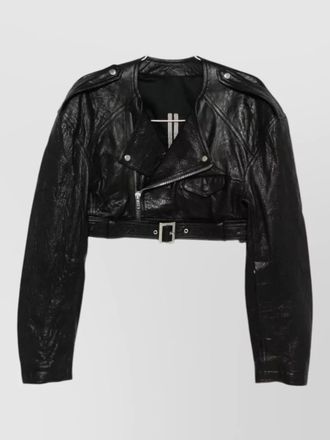 Rick Owens cropped leather biker jacket belted waist