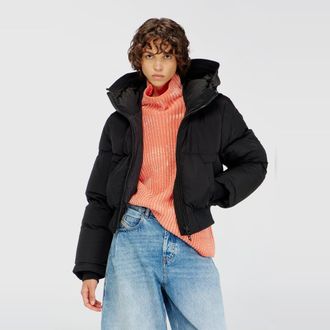 Diesel Hooded down jacket in crinkled nylon - Winter Jackets - Woman - Black