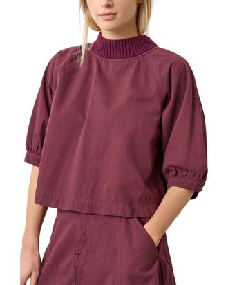 Lilla P Knit Collar Twill Top