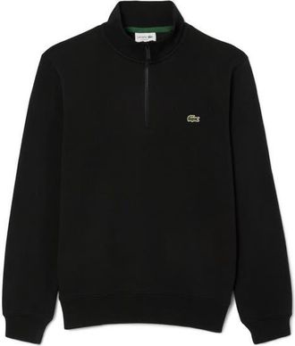 Lacoste Cotton Fleece Half Zip Pullover in Black at Nordstrom, Size 9