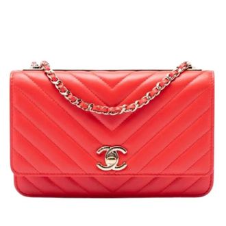 Chanel Pre-owned Vintage Chevron Crossbody Bag - Dames - Pre-owned - Rood - Maat: ONE Size Leer