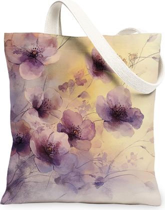 Generic Spring Plum Bossoms Flower Canvas Tote Bag for Shopping 13x15, Floral Garden Scenic Reusable Grocery Print Pattern Bag for Women Men, Fun Landscape Ae