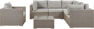 Beliani Garden Lounge Set with Table 6 Seater CONTARE Left Hand Modular PE Rattan Taupe