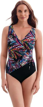 Longitude Shirred Faux Tie Surplice Long Torso One-Piece Swimsuit in Coolangata at Nordstrom, Size 14