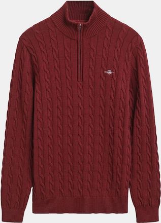 GANT Mens Cotton Cable Half Zip Fleece - Red - Size: 44