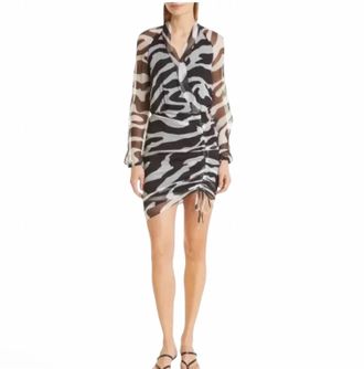Mother of All Vera Silk Zebra Print Mini Dress In Black And White