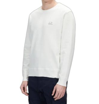 C.P. Company Logo Crew Neck Sweatshirt In Gauze White