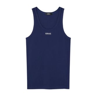 Versace Sleeveless Tops, male, Blue, Size: XL Stretch Cotton Tank Top