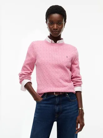Tommy Hilfiger Womens Cable Knit Sweater - Mystic Pink - XL