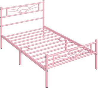 Yaheetech Yaheetech - Struttura Letto in Ferro con Spazio Aggiuntivo per Camera da Letto Ospiti Soggiorno Singolo 90 x 200 cm Rosa