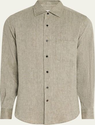 Loro Piana Mens Andre Summer Linen Casual Button-Down Shirt