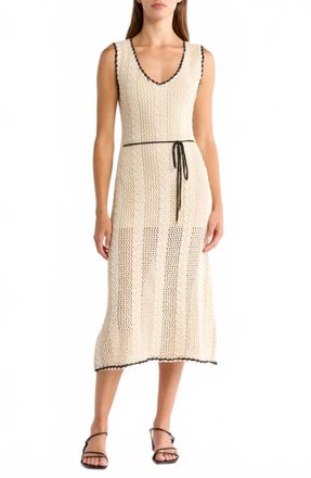 Elan Crochet Knit Sleeveless Dress In Natural Black Border