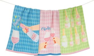 Tiramisu Cheers Set of 3 Kitchen Towels in Light Blue/Pink/Lime at Nordstrom Rack