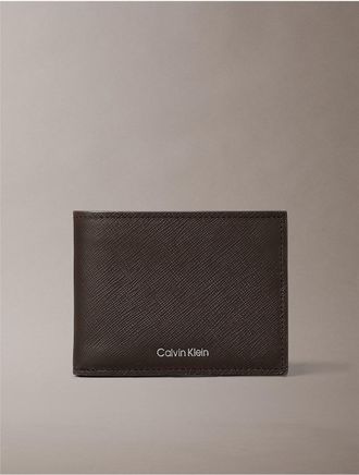 Calvin Klein Mens Refined Saffiano Bifold Wallet - Brown