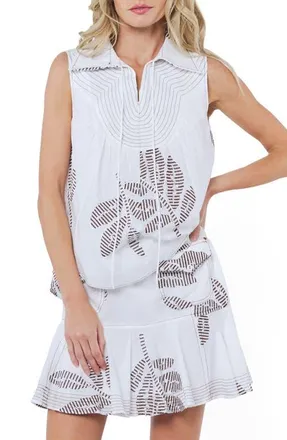 Ciebon Minah Leaf Embroidery Sleeveless Top in White at Nordstrom, Size Medium