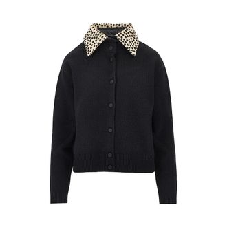 R&oacute;he Cheetah-print collar wool cardigan Woman 36