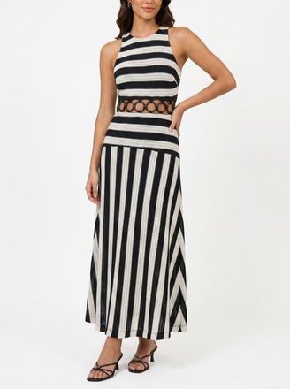 Rachel Roy Daphne Halter Neck Midi Dress in Black & White Stripe at Nordstrom, Size 14