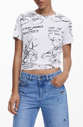 Desigual Mickey Mouse Cotton Graphic T-Shirt in White at Nordstrom, Size X-Large