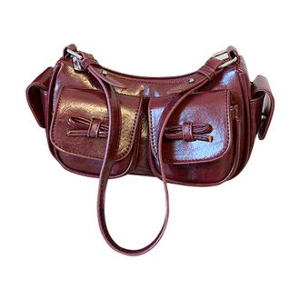 Generic Vintage Crescent Hobo Handbag Underarm Purse for Women Work Travel (Wine Red)