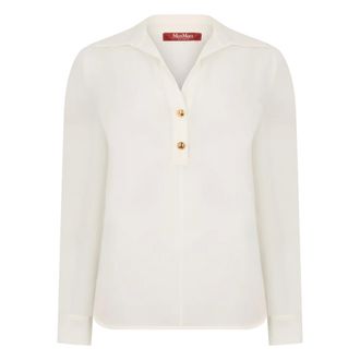 Max Mara Overhemden, Dames, Beige, S, Crepe de Chine Poloshirt
