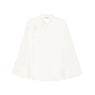 R&oacute;he Satin Frog-Fastening High-Neck Shirt - female - R&oacute;he - Shirts - White - XS - Blouses & Shirts
