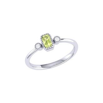 LuvMyJewelry Emerald Cut Peridot & Diamond Birthstone Ring in 14K Gold in White Gold at Nordstrom, Size 7.5