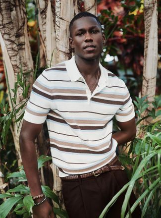 Le 31 Mens Striped textured knit Polo Shirt