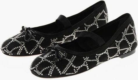 Rhinestoned Silk Ballet Flats size 36