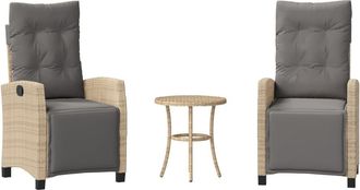 vidaXL Sillas Y Mesita De Jard&iacute;n 3 Piezas Rat&aacute;n Sint&eacute;tico Coj&iacute;n Beige Vidaxl