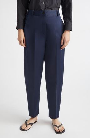 Nellie Partow Astor Cotton Stretch Twill Tapered Leg Pants in Navy at Nordstrom, Size 6