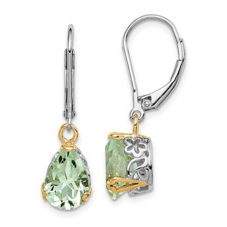 Diamond2Deal Sterling Silver with 14K Accent Rhodium-plated Green Quartz Drop Dangle Earrings