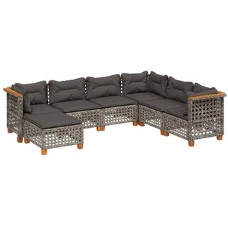 vidaXL Set De Sof&aacute;s De Jard&iacute;n 7 Pzas Con Cojines Rat&aacute;n Sint&eacute;tico Gris Vidaxl