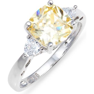 Nordstrom Cushion Cut Cubic Zirconia 3-Stone Ring in Clear- Yellow- Platinum Plated at Nordstrom, Size 8