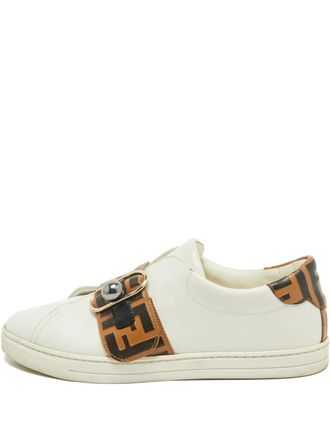 Fendi Pearland buckle-strap leather sneakers - White