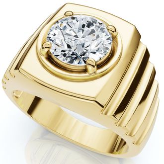 Pompeii3 Mens 2Ct Certified Ridged Solitaire Ring Gold Lab Grown