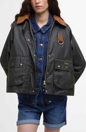 Barbour Erma Waxed Cotton Jacket in Archive Olive/ancient Tartan at Nordstrom, Size 12