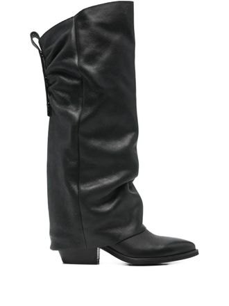 Gis&egrave;l moir&egrave; Hunter point-toe heeled boots - Black